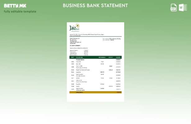Модерен стил Jaiz деловен извод од банка Шаблон Word и PDF формат ().